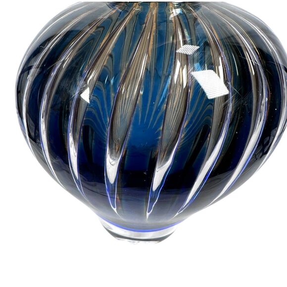 Vintage Orrefors Ariel Vase Edvin Ohrström Blue Amber Swirl Stripe Art Glass MCM - Picture 6 of 11